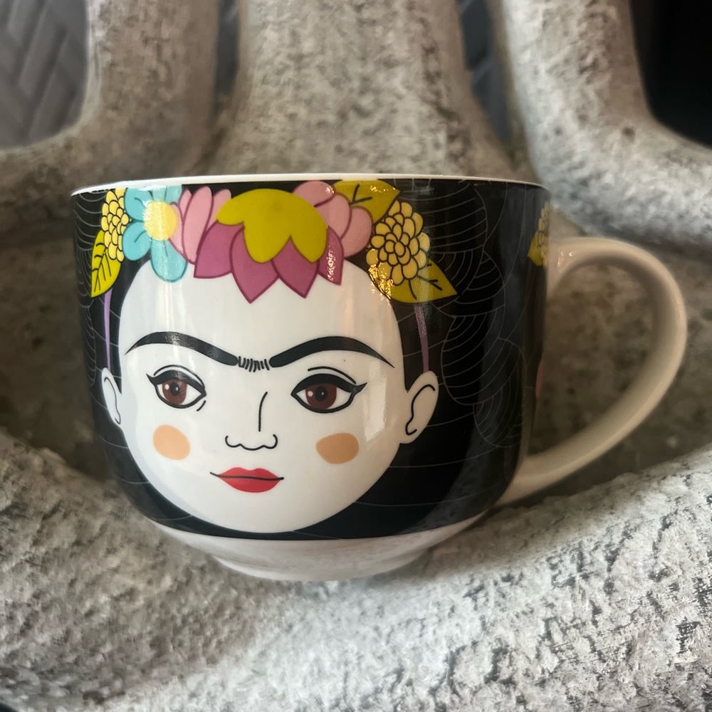 Kikkerland Frida Kahlo Quote Mug Black Floral Folk Art Coffee Tea Cup - Picture 2 of 8